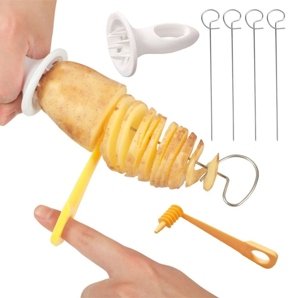 Stainless Steel Potato Spiral Cutter Vegetable Slicer Kitchen Tool 5 Sets