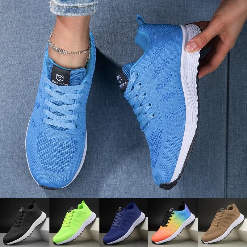 Womens Breathable Knit Sneakers Lightweight Casual Lace Up Walking Shoes For Outdoor Daily Comfort us 8.5 black