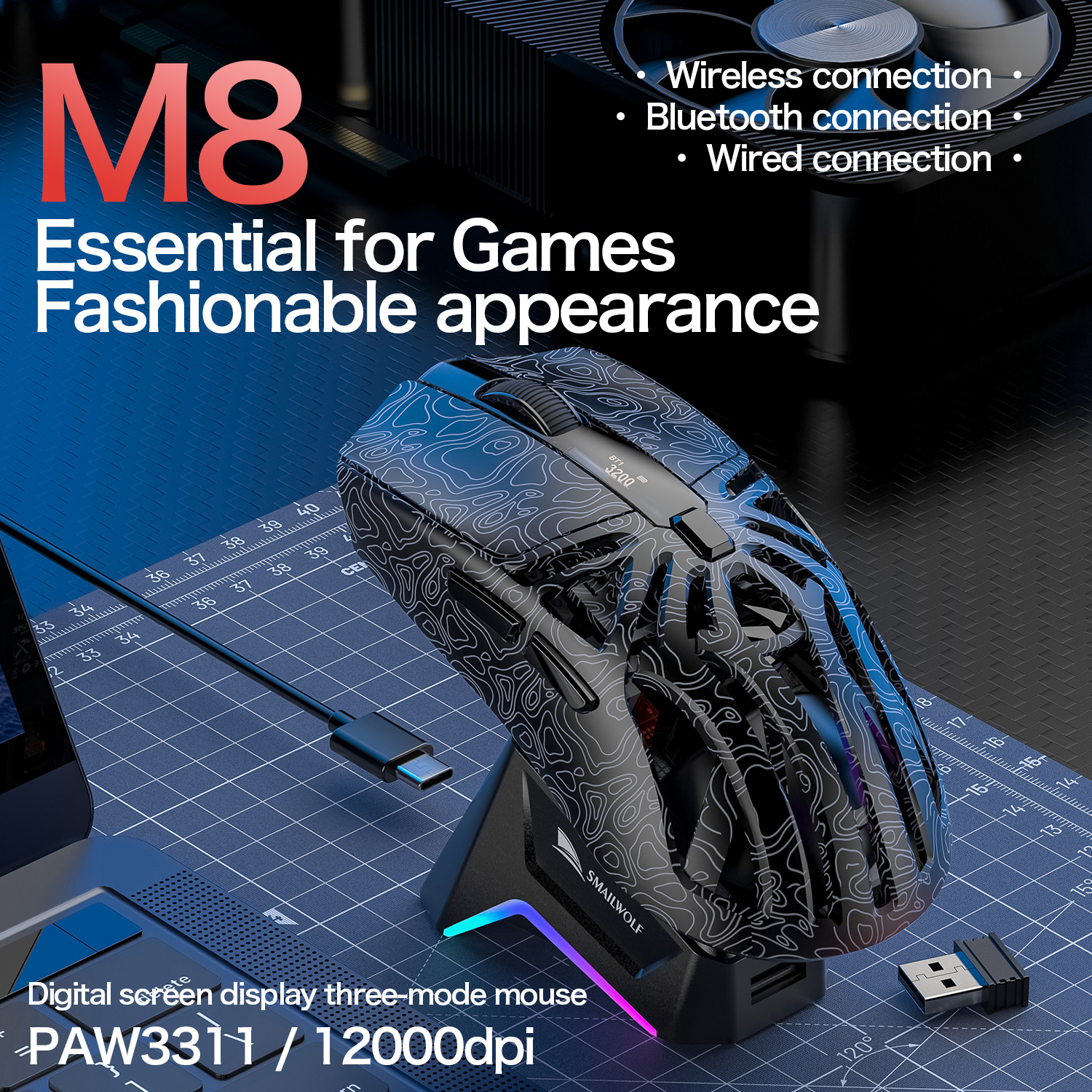 M8 Bluetooth Wireless E Sports Gaming Mouse, Macro Programming, Lightweight Three Mode Connection red