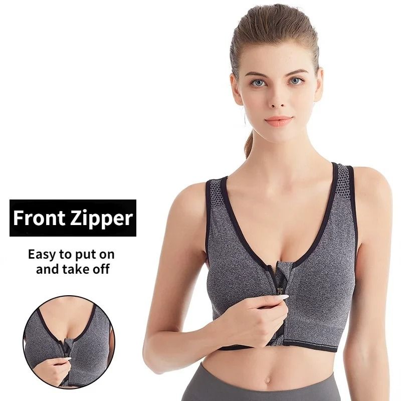 Womens Front Zipper Sports Bra Shockproof Fitness Bralette purple l
