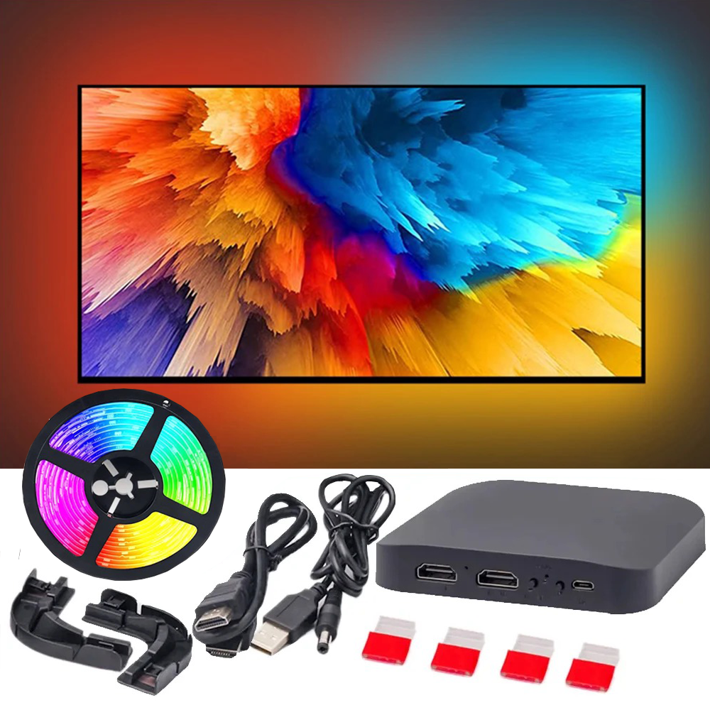 Smart Ambient TV LED Backlight With 4K HDMI Sync Box, WS2812B RGBIC Strip Kit For 24 34" PC, PS4, Xbox hdmi2.0 24inch Tv button Version
