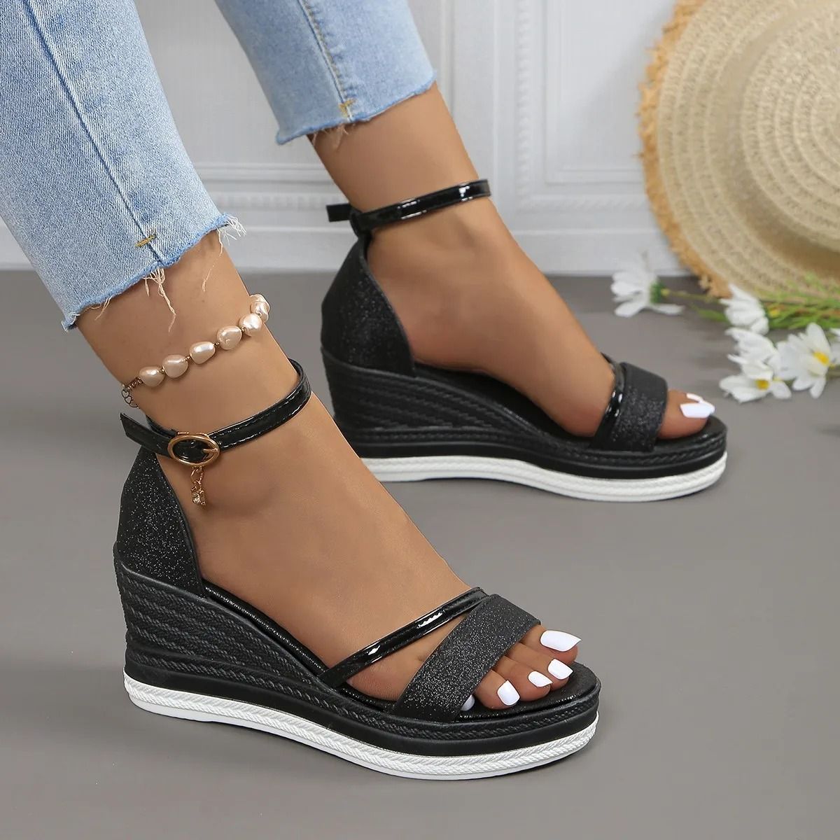 Women Casual Platform Wedge Sandals High Heels Summer Comfort us 8.5 gold