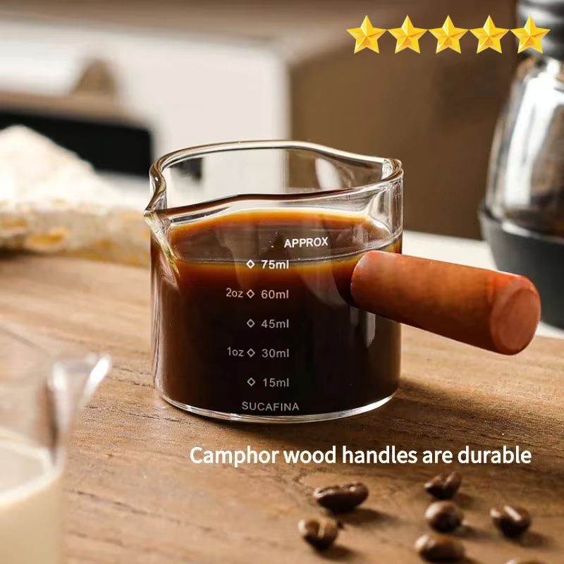 Premium 75ml Glass Espresso Measuring Cup Double Single Spout Milk Jug With Handle <200ml 150ml