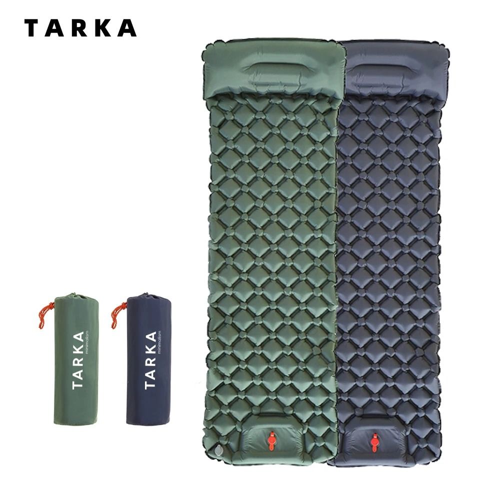Inflatable Camping Sleeping Pad With Built in Pillow And Pump Lightweight Outdoor Air Mattress dark Grey