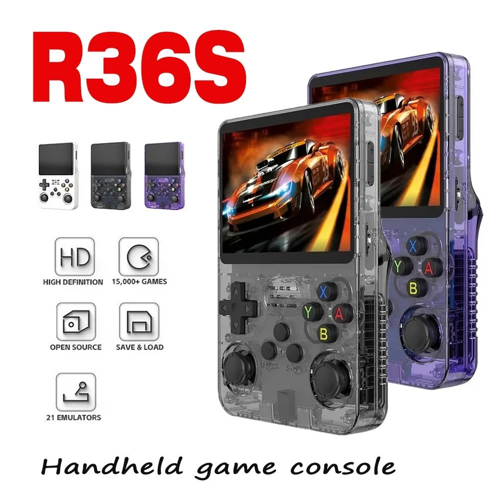 R36S Retro Handheld Game Console With Linux System And 3.5 Inch IPS Display purple 128 Gb