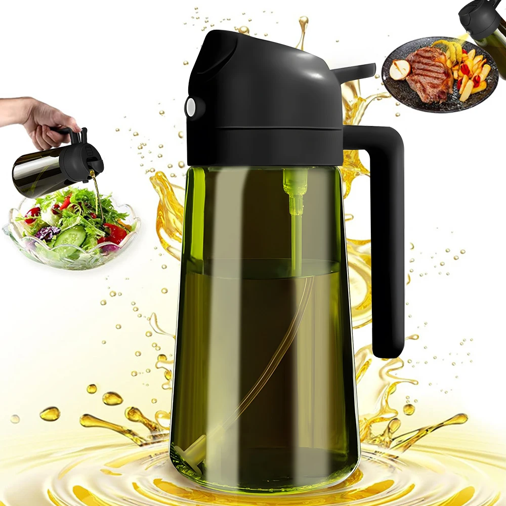 470ML Light Blocking Dark Oil Sprayer For Cooking, 2 in 1 Olive Oil Dispenser & Mister Bottle In Dark Green Glass black