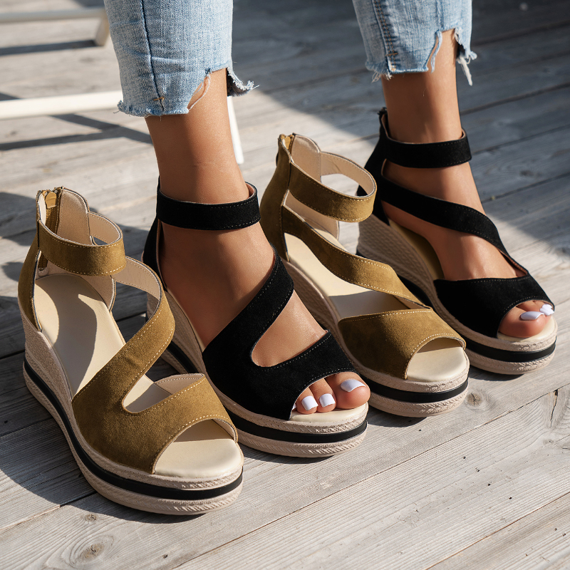 Open Toe Platform Wedge Sandals For Women, Casual Zipper Fish Mouth Shoes, Lightweight Non Slip Designer Sandals camel 38