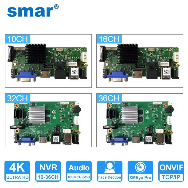 Smart CCTV NVR Motherboard 9CH 10CH 16CH 32CH 4K H.265+ Network Video Recorder With Face Detection & ONVIF Support 9ch