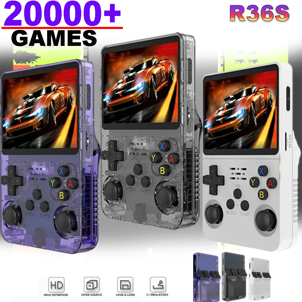 R36S Retro Game Console, 3.5 Inch IPS Display, 128GB Built in Games, ArkOS System Pocket Sized Portable Video Game yellow 128g