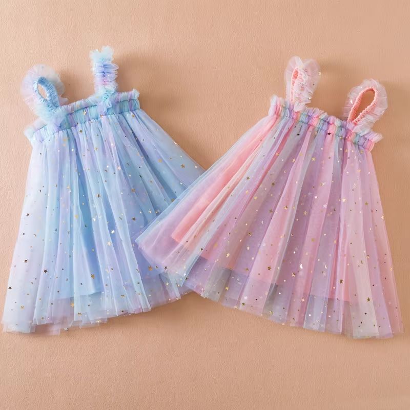 Sweet Summer Princess Sequin Dress Flying Sleeve Bow Party Dress For Baby Girls (26 Years) pink 110(3 4y)
