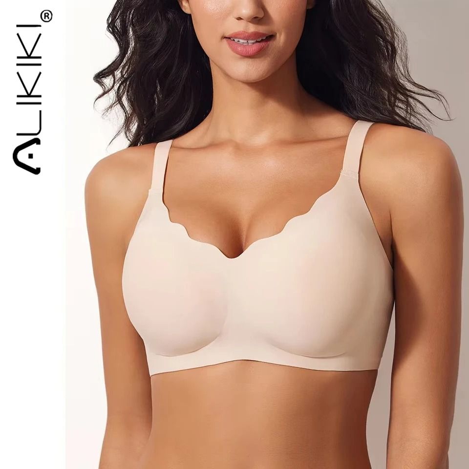 Womens Push Up Soft Bra Removable Padded Non Wired Seamless Full Coverage Everyday Comfort Bra m beige