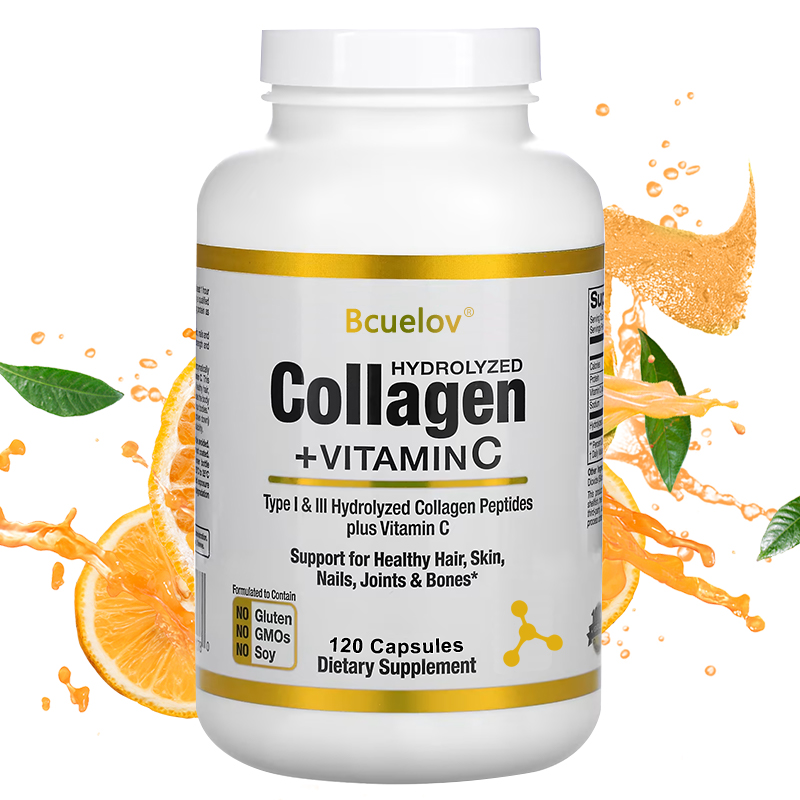 Bcuelov Hydrolyzed Collagen Type I III With Vitamin C, Boost Skin Elasticity, Hair Nails Joint Bone Health, 120 Capsules Bcuelov Hydrolyzed Collagen Type I III With Vitamin C, Boost Skin Elasticity, Hair Nails Joint Bone Health, 120 Capsules