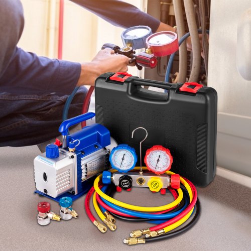 Vacuum Pump HP Single Stage HVAC A C Refrigeration Kit With Manifold Gauge Set For AC Systems, PA Ultimate Vacuum Vacuum Pump HP Single Stage HVAC A C Refrigeration Kit With Manifold Gauge Set For AC Systems, PA Ultimate Vacuum