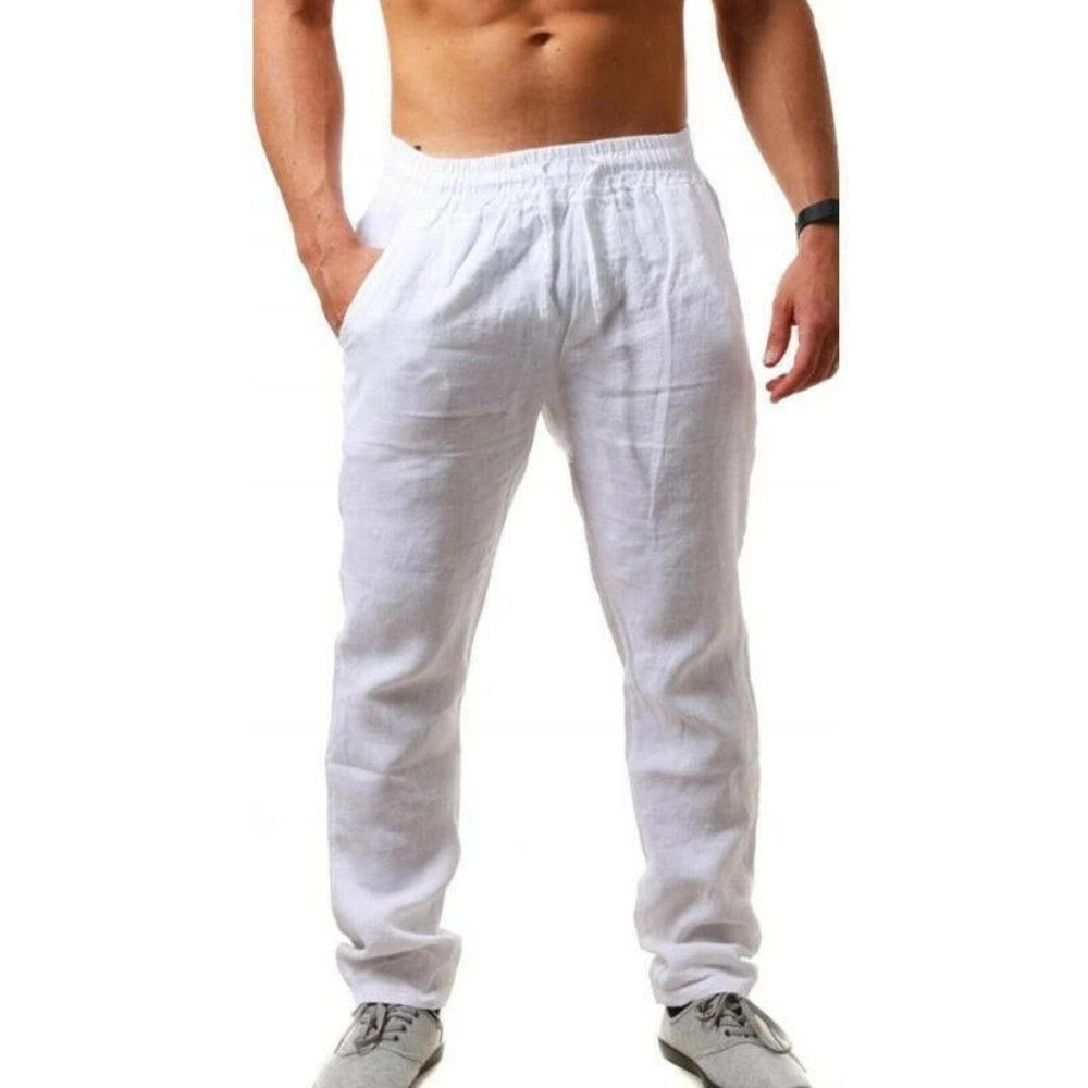 Breathable Men's Cotton Linen Pants, Solid Color, Relaxed Fit For Streetwear And Fitness light Khaki xl
