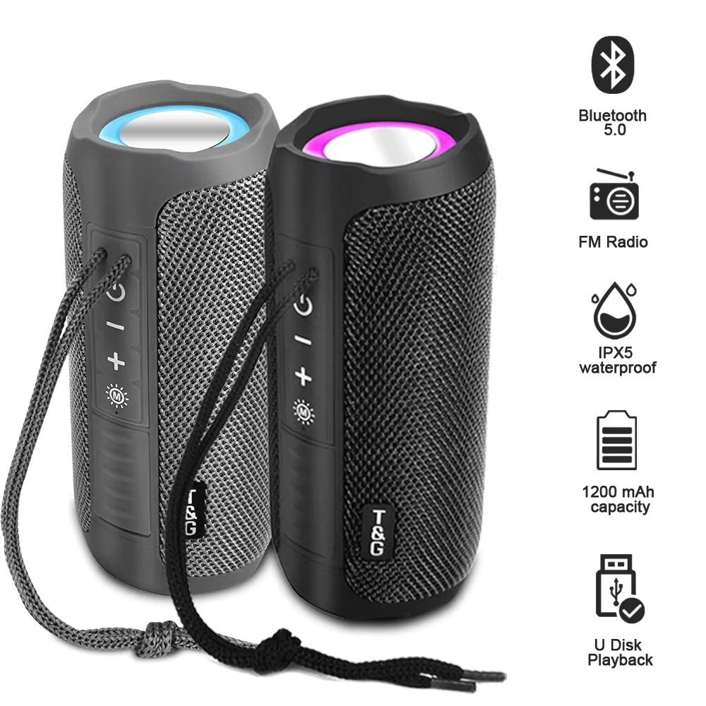 TG227 Portable Wireless Speaker With LED Lamp Waterproof Outdoor Bluetooth Speaker With FM Radio, USB TF Support For M green And Brown
