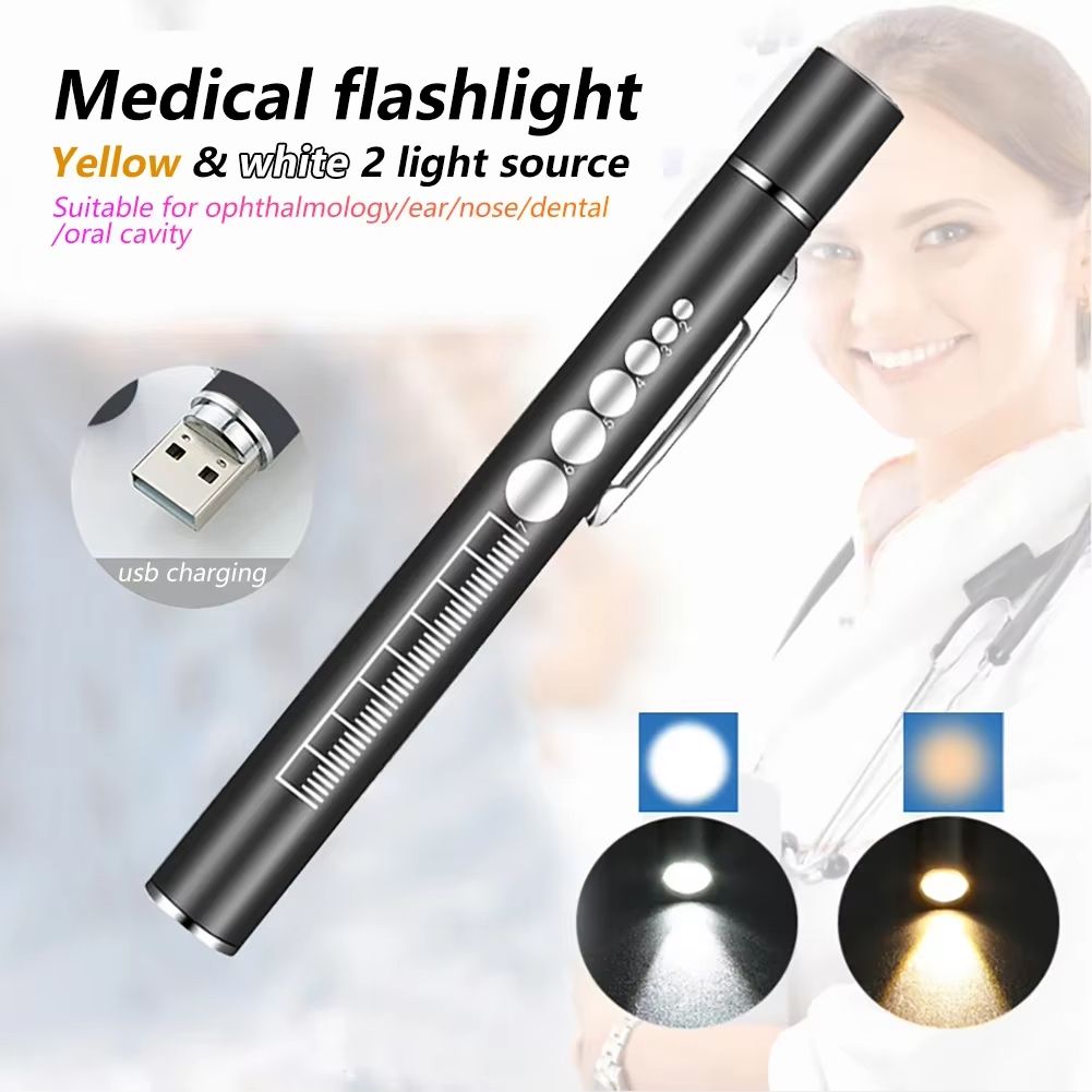 USB Rechargeable Medical Pen Light With Stainless Steel Clip black Scale