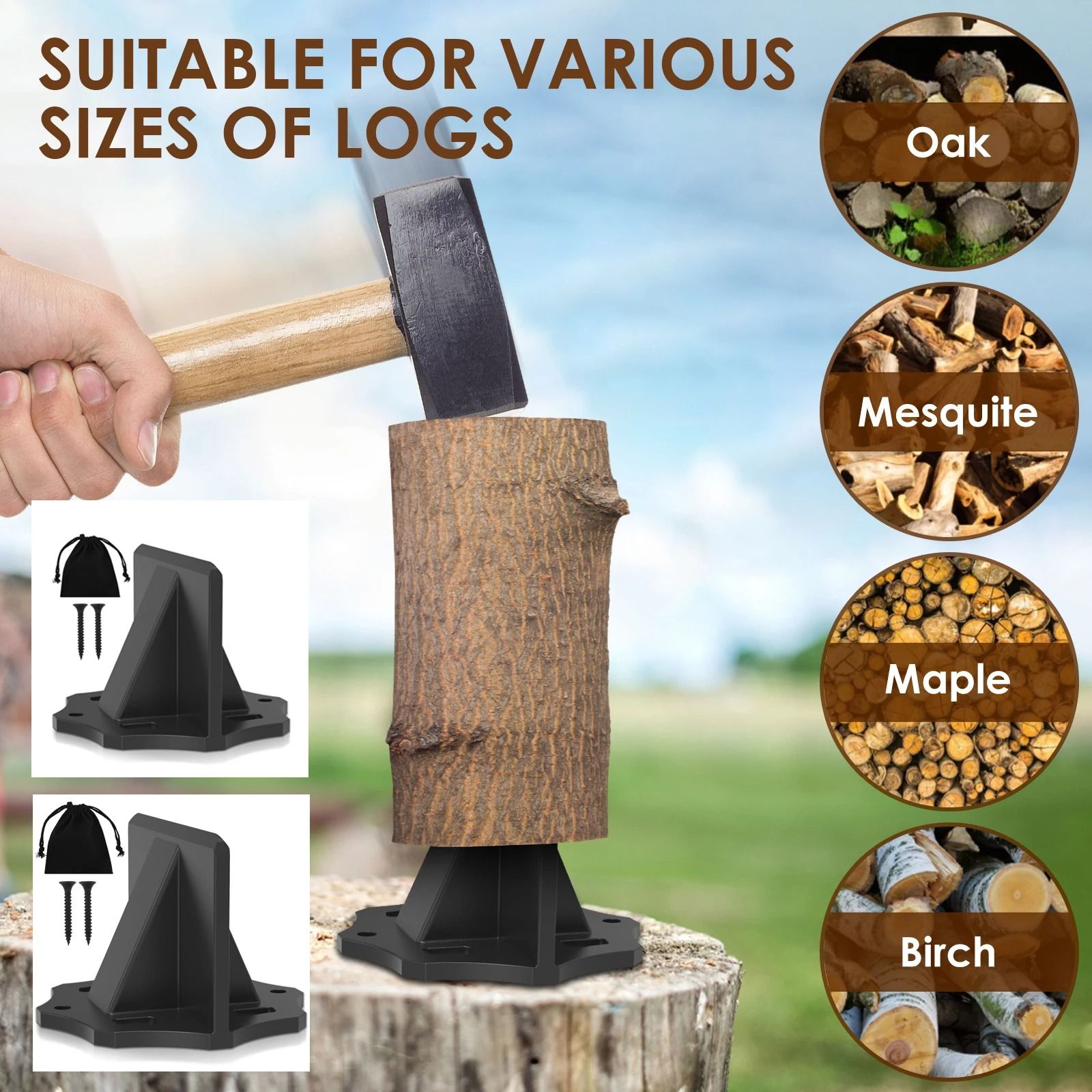 Portable Kindling Splitter Tool Manual Log Wood Decomposer With Cloth Bag small