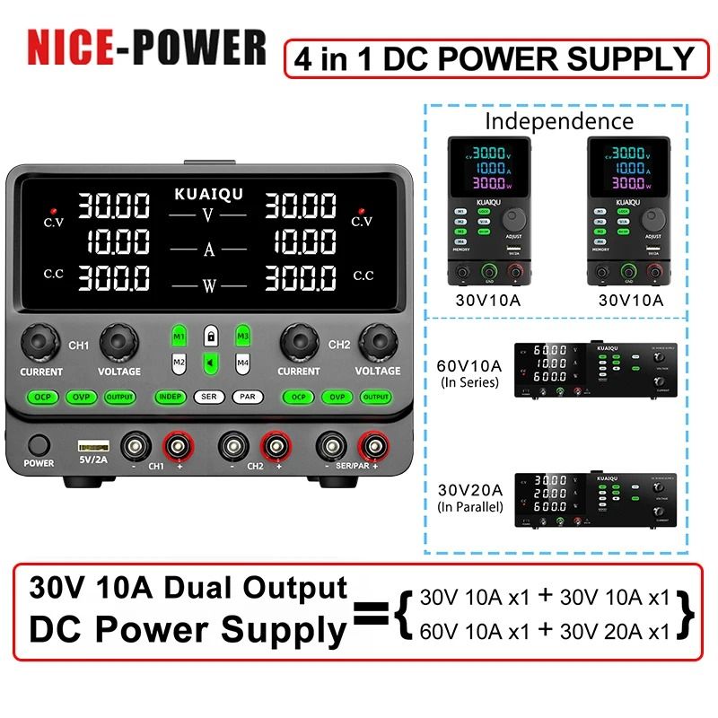 Dual Channel Bench DC Power Supply With Adjustable Output And Protection Functions ac 110v sps3010 2kd 30v 10a