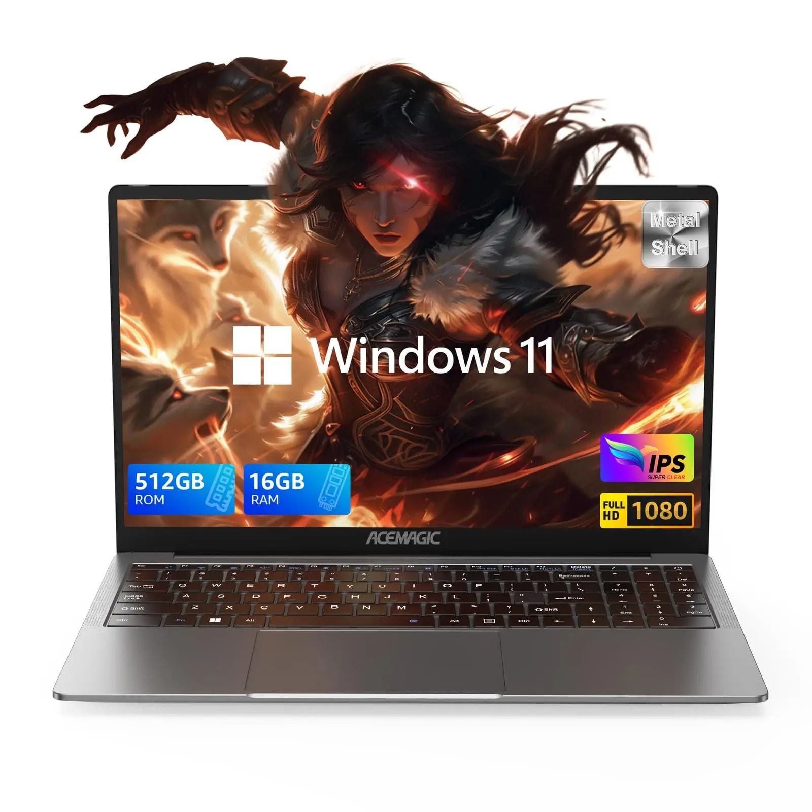 ACEMAGIC 15.6 Ultra Slim Laptop 16GB RAM 512GB SSD Intel N97 Windows 11 gray