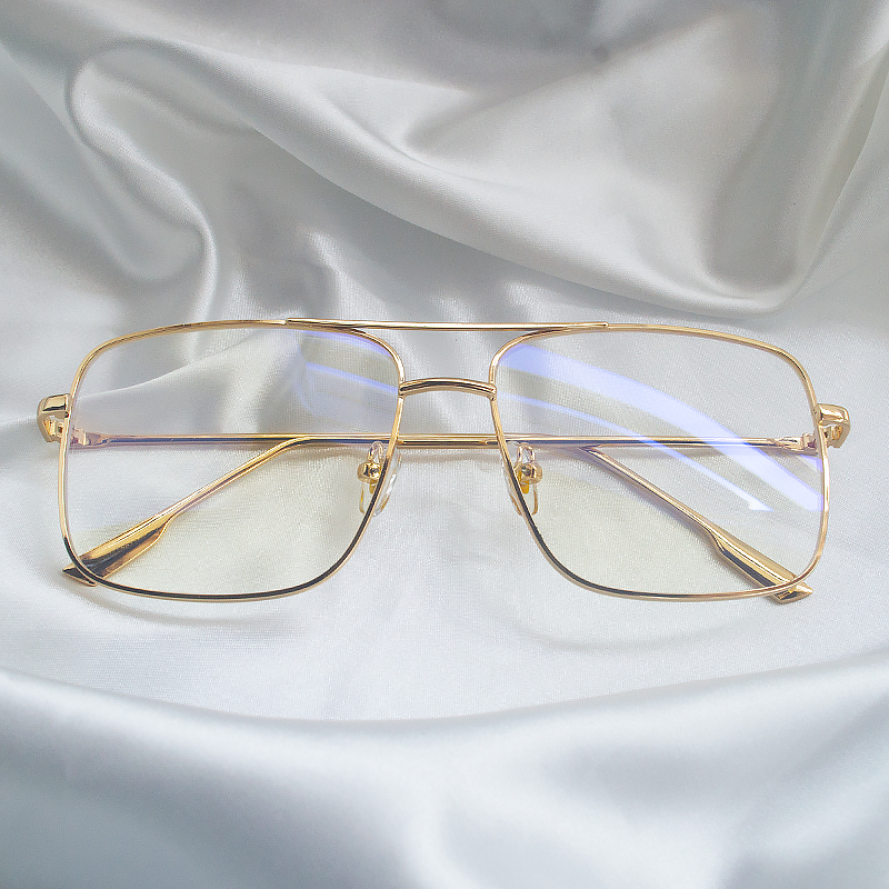 Fashion Square Frame Vintage Eyeglasses Men Oversized Metal Glasses Frame Women Clear Lens Glasses Gold Optical gold Tea