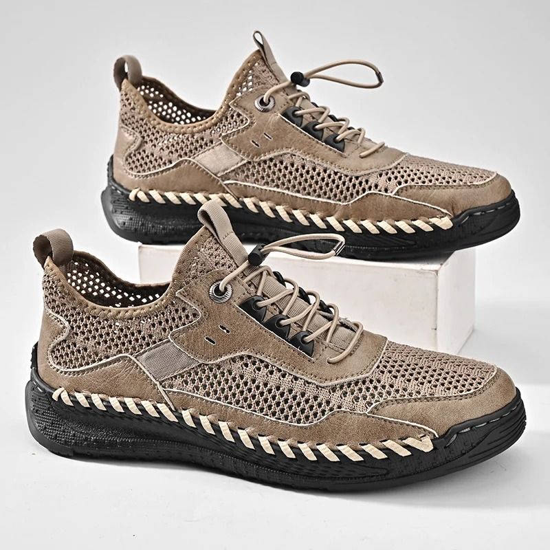 Mens Summer Breathable Leather Mesh Sneakers For Comfortable Outdoor Walking And Casual Style us 6.5 black