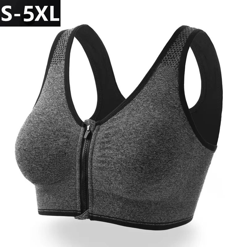 Sports Bra Women Front Zipper Shockproof Crop Top For Gym Yoga And Fitness 4xl black