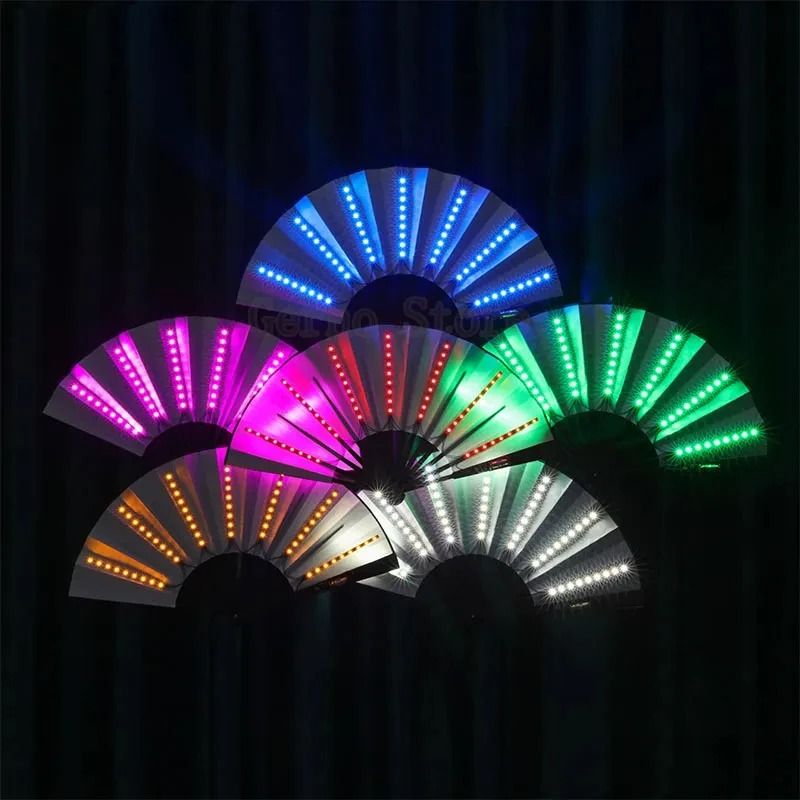 Glow Folding LED Fan Light Up Festival Party Accessory black Green
