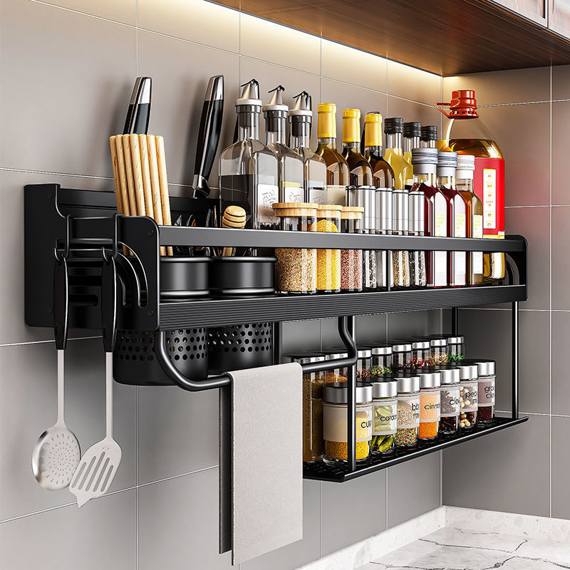 Kitchen Organizer Shelf Wall mounted Spice Storage Rack Kitchen Knife Holder Wall Seasoning Chopstick Spoon Shovel 40cmD