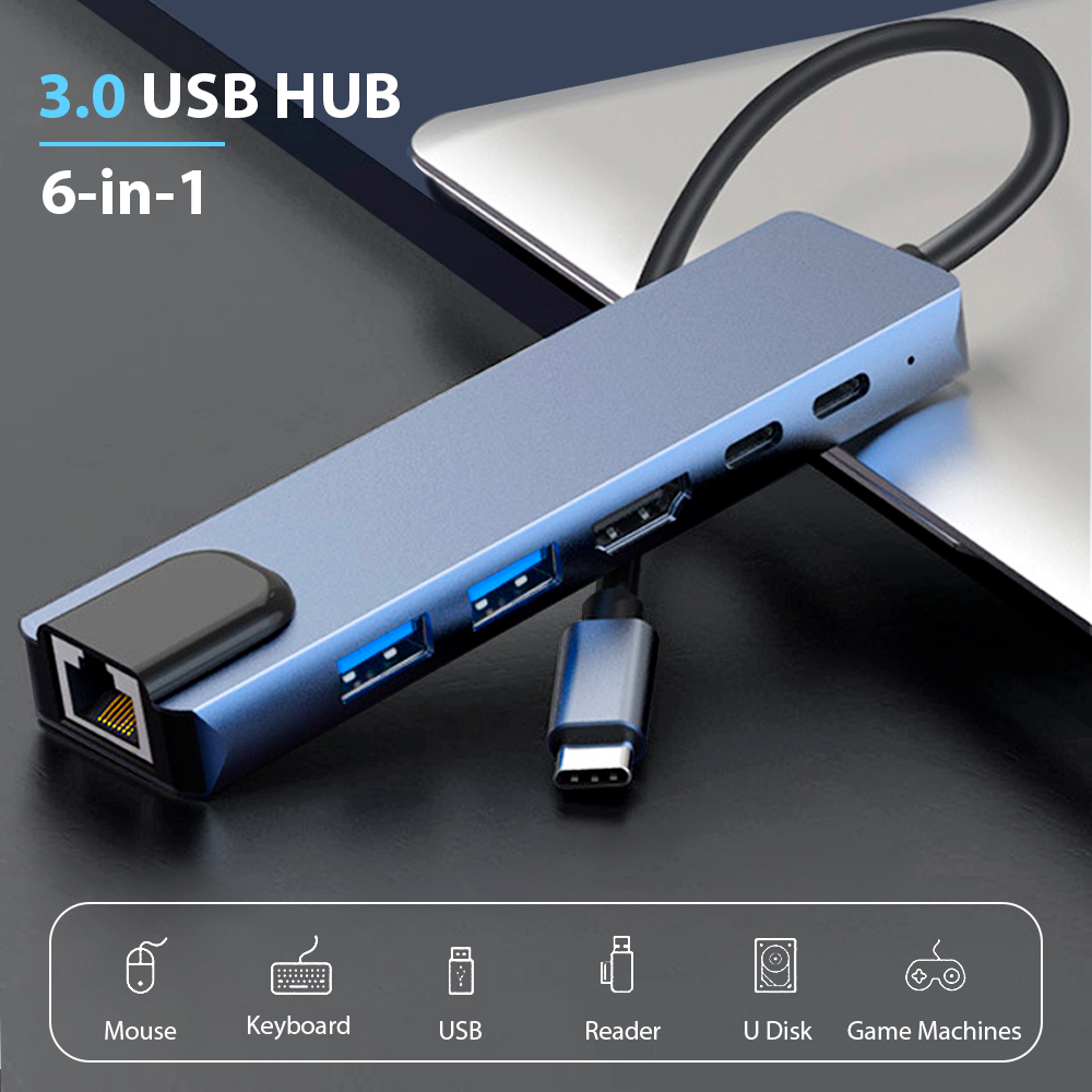 Laptop Docking Station USB C, 6 In 1 USB Type C Hub, RJ45 High Transmission, 65W Power Delivery, HDMI 4K Display Laptop Docking Station USB C, 6 In 1 USB Type C Hub, RJ45 High Transmission, 65W Power Delivery, HDMI 4K Display