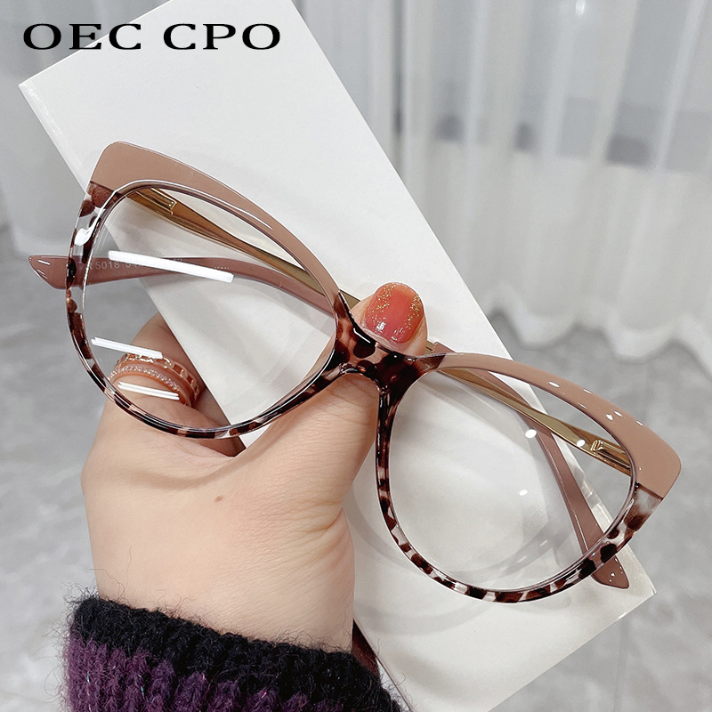 OEC CPO Vintage Cat Eye Optical Glasses Frames Women Stylish Eyewear Clear Lens Optical Eyeglasses Frame Prescription brown Leopard.