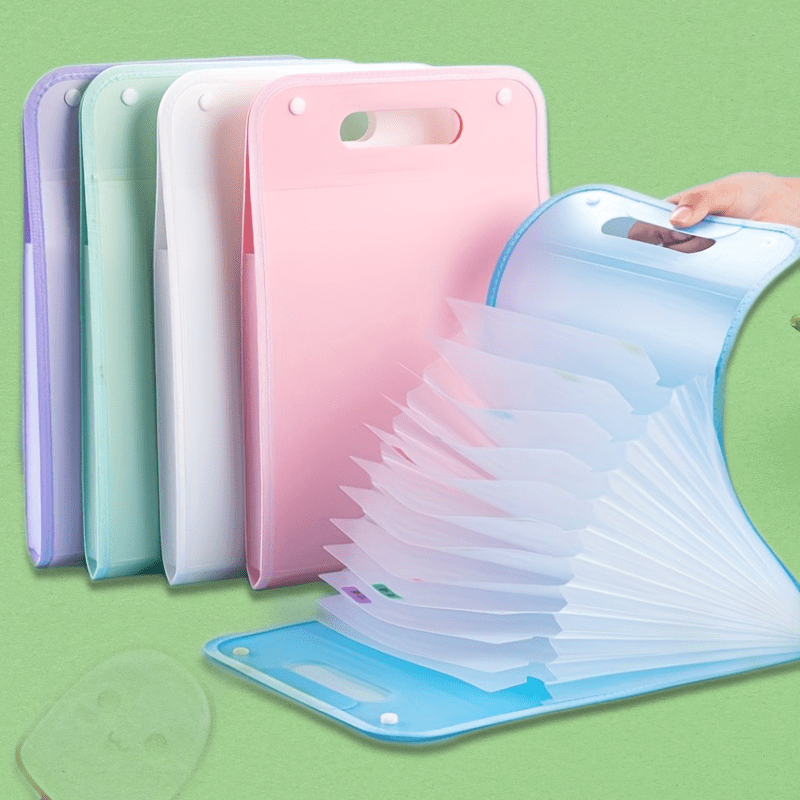 A4 Macaron Vertical Binding File Bag, 13 Cell Student Test Paper Storage, Portable Organizer For Office School Supplies pink