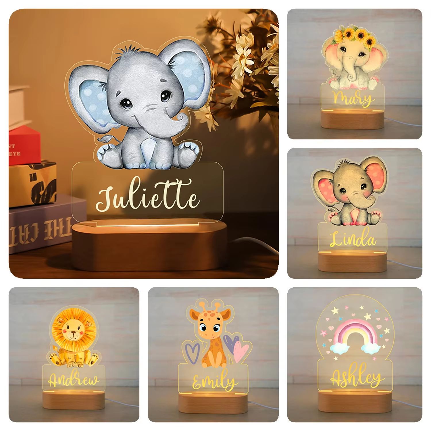 Personalized Children's Night Light Custom Name Acrylic Animal Lamp For Baby & Kids Bedroom Decoration 05panda 7 Colors Light