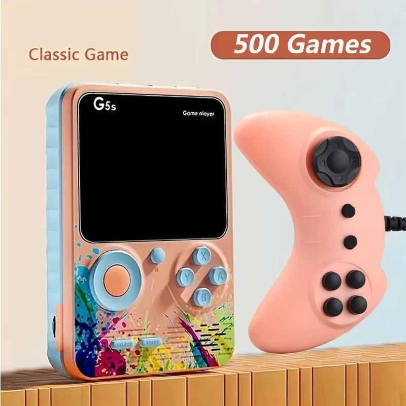 G5S Retro Handheld Game Console 500 Game Portable Mini TV Player blue With Gamepad