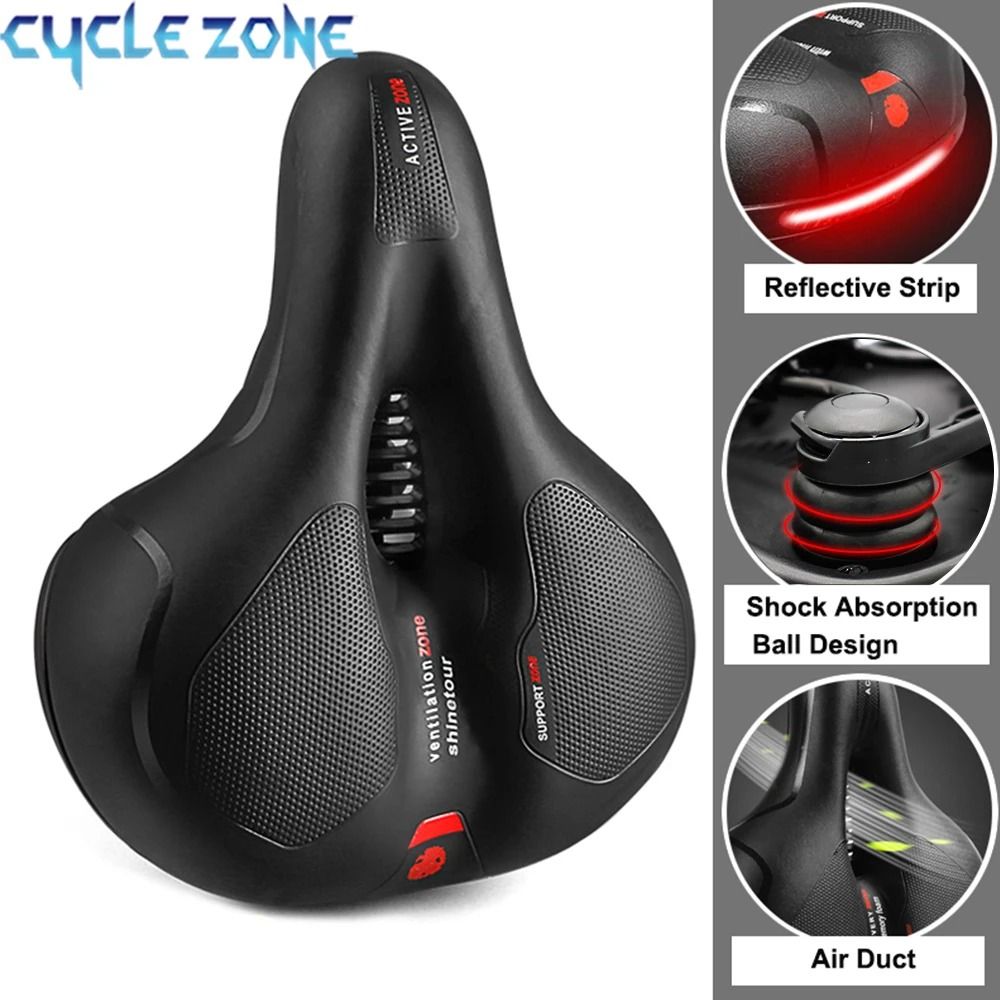 Hollow Breathable Bicycle Saddle With Shock Absorption And Safety Reflector red Suspension