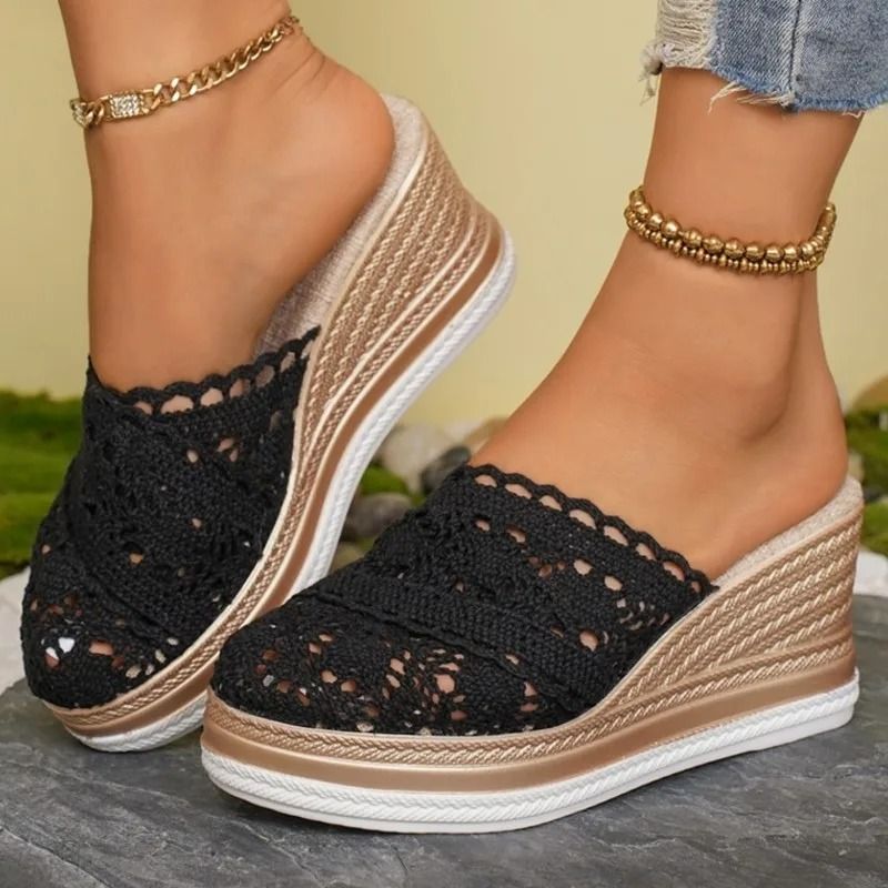Summer Fashion Wedge Sandals For Women With Breathable Design And Soft High Heel Comfort us 7.5 black
