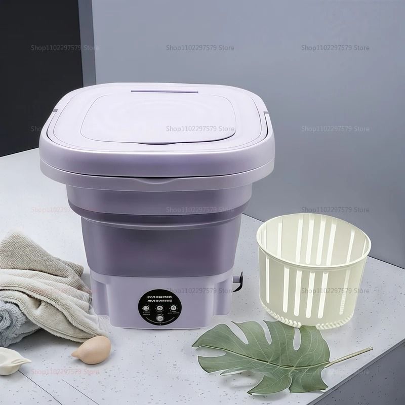Portable Folding Washing Machine Bucket Compact Travel Laundry Washer For Clothes Socks And Underwear purple eu