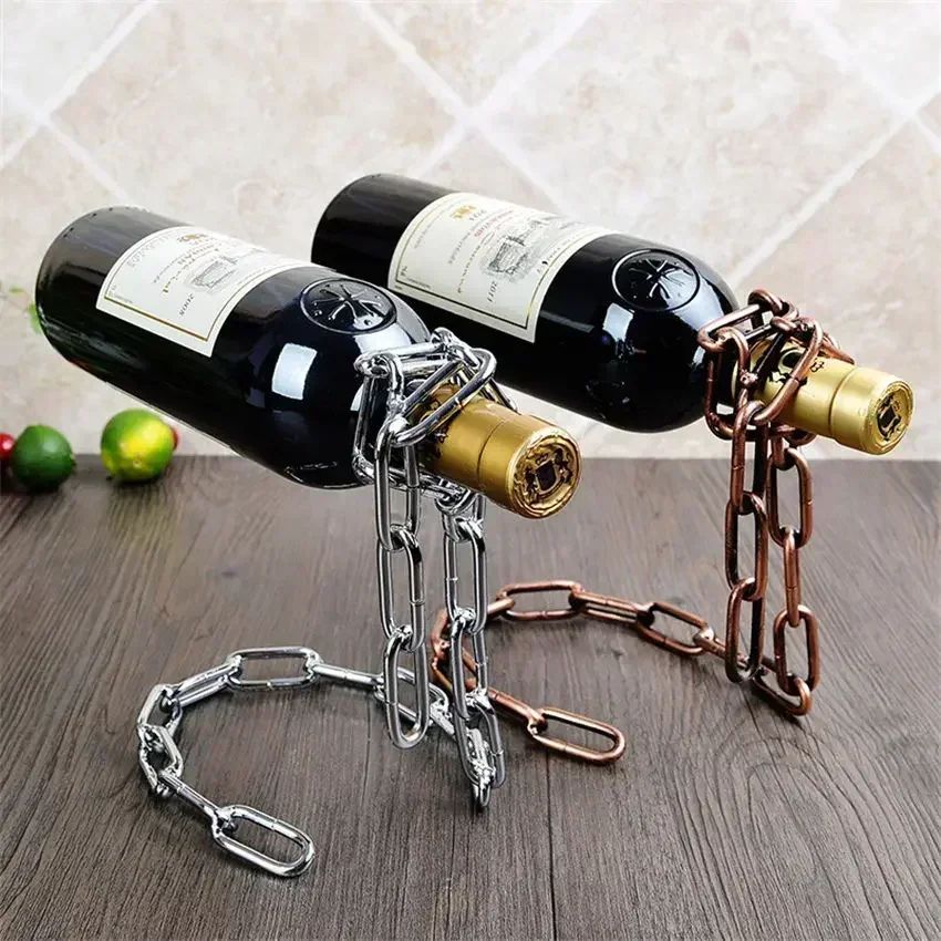 Magical Suspension Wine Rack, Single Bottle Display, Iron Chain Holder For Kitchen, Bar, Cellar, Dining Room Decor bronze