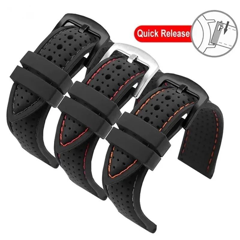 Soft Silicone Rubber Watch Strap 20mm 22mm 24mm Waterproof Sport Wrist Band 22 Mm black black