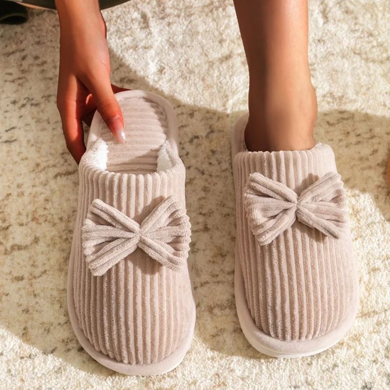 Womens Bow Slippers Soft Warm Indoor Winter Home Shoes With Lightweight Sole us Women(88.5) pink