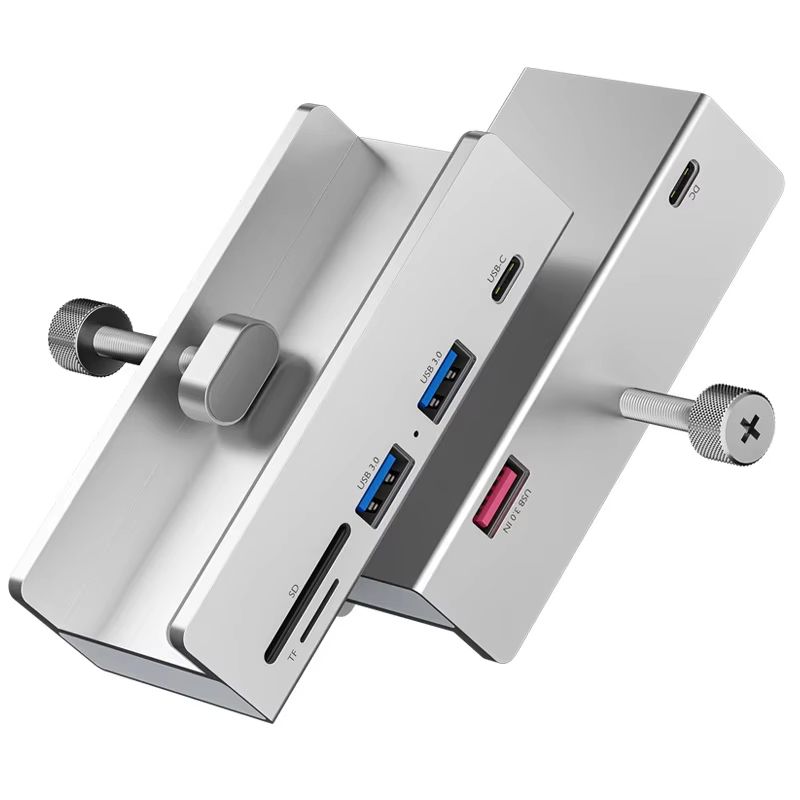 Aluminum Type C 4 Port USB 3.0 Hub With Phone Holder & Memory Card Reader Solid Multi Device Dock 3usb 1type C Black