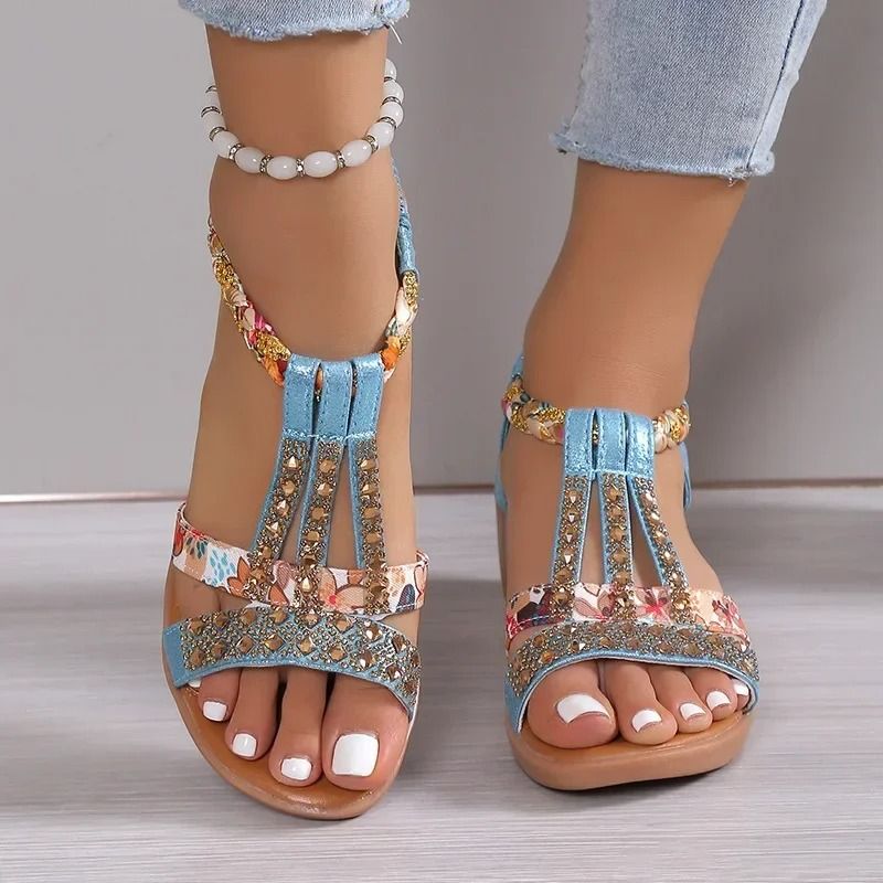 Womens Summer Wedge Sandals With Rhinestone Detail Platform Peep Toe Design For Beach And Casual Wear us 5.5 sky Blue