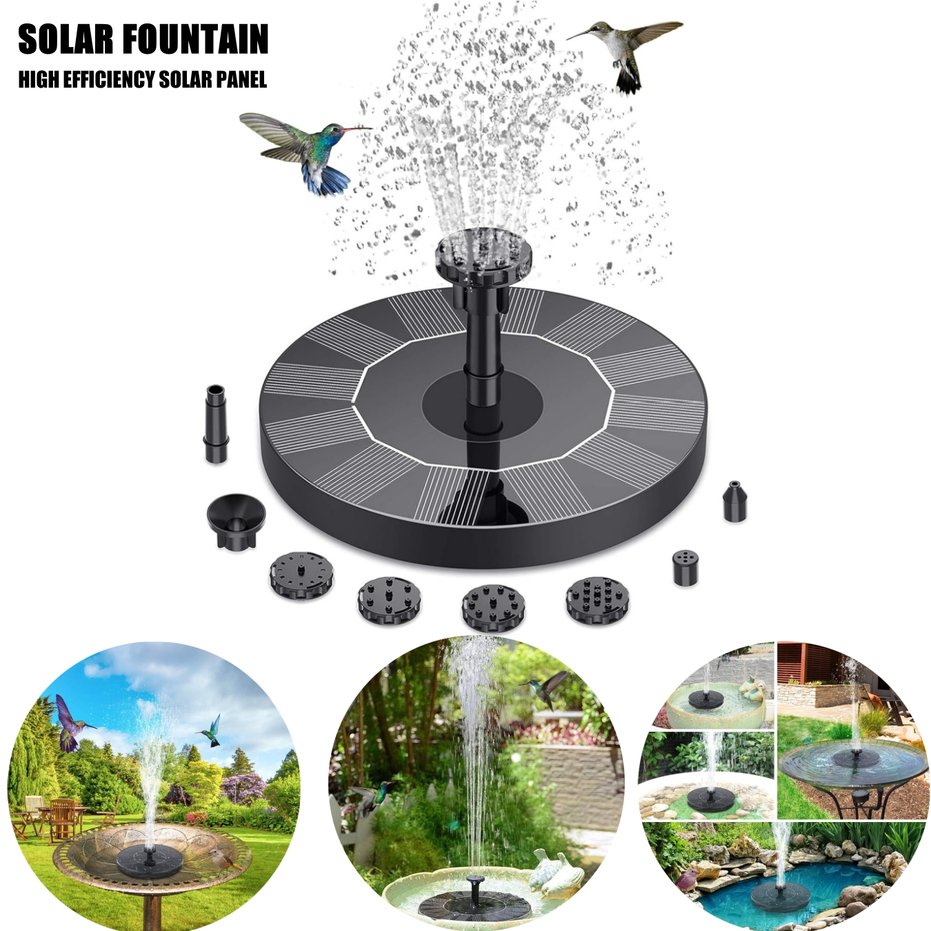 Mini Solar Powered Fountain Pump, Solar Water Fountain For Pool, Pond, Waterfall, Bird Baths & Garden Decorations 13cm