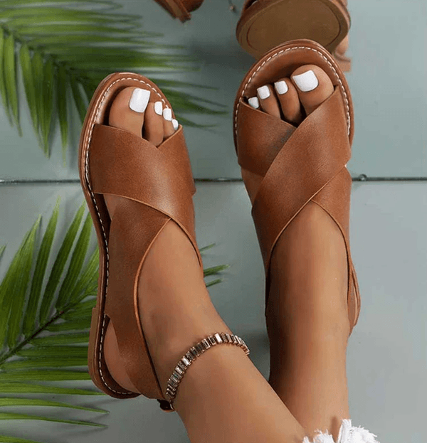 Womens Soft PU Leather Flat Sandals Summer Beach Casual Walking Shoes us 10 brown