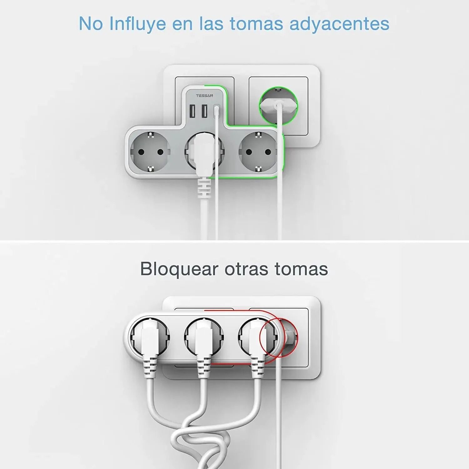 6 In 1 Power Strip With AC USB A And USB C For Home And Office white eu Plug