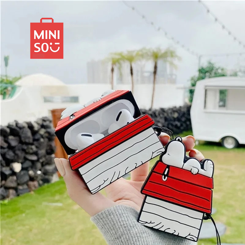 NEW MINISO Snoopy Airpods Pro Case 1 2 3, Cartoon Silicone Wireless Bluetooth Earbuds, Protective Cover With Lanyard for Snoopy airpods Pro2