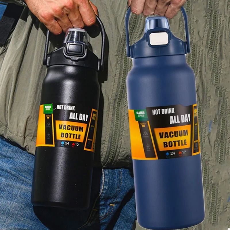 Stainless Steel Vacuum Bottle Portable Insulated Tumbler purple With Cup Bag 1200ml