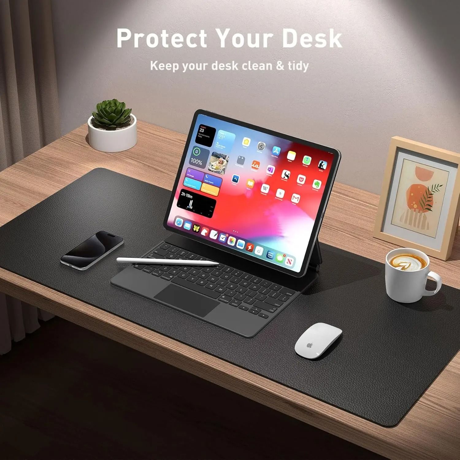 Large Waterproof PU Leather Desk Mat dark Gray 90x43 Cm