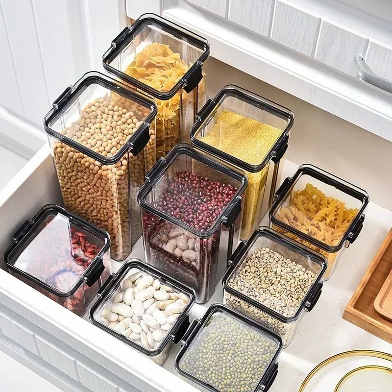 Stackable Plastic Food Storage Containers With Airtight Lids For Kitchen Organization set 3