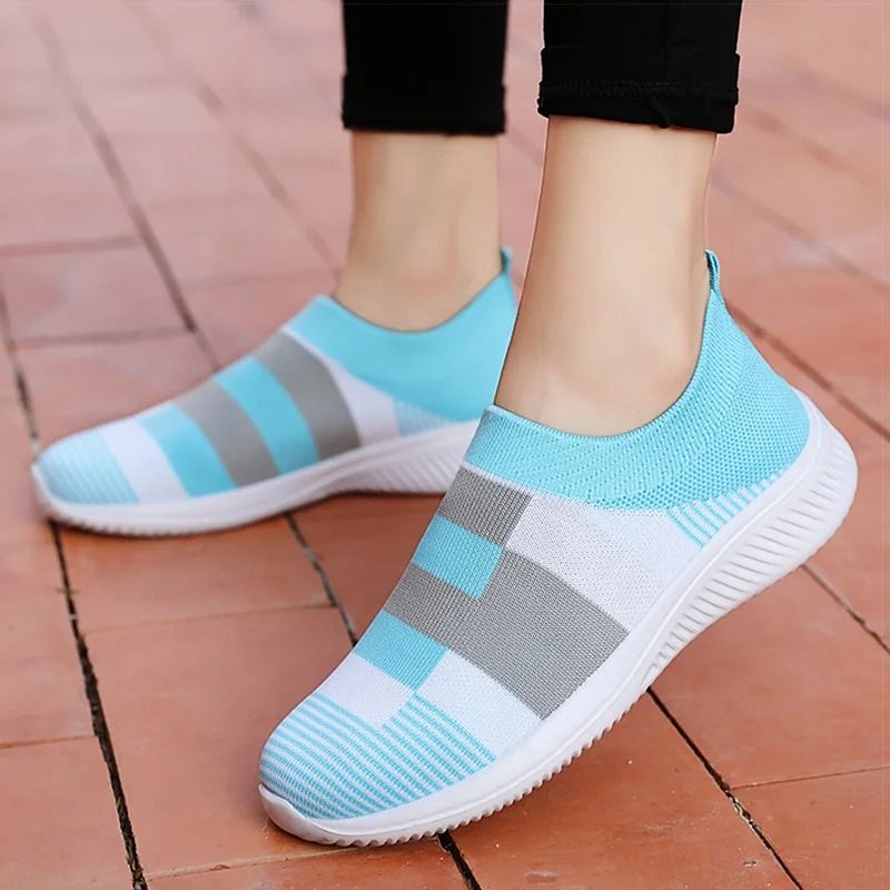 Women Knit Sneakers Casual Flat Shoes Lightweight Comfort Vulcanized Shoes 6.5 grey