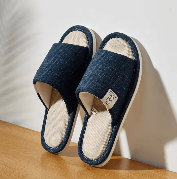 Breathable Linen Slippers For Men And Women With Open Toe Comfort 78 blue